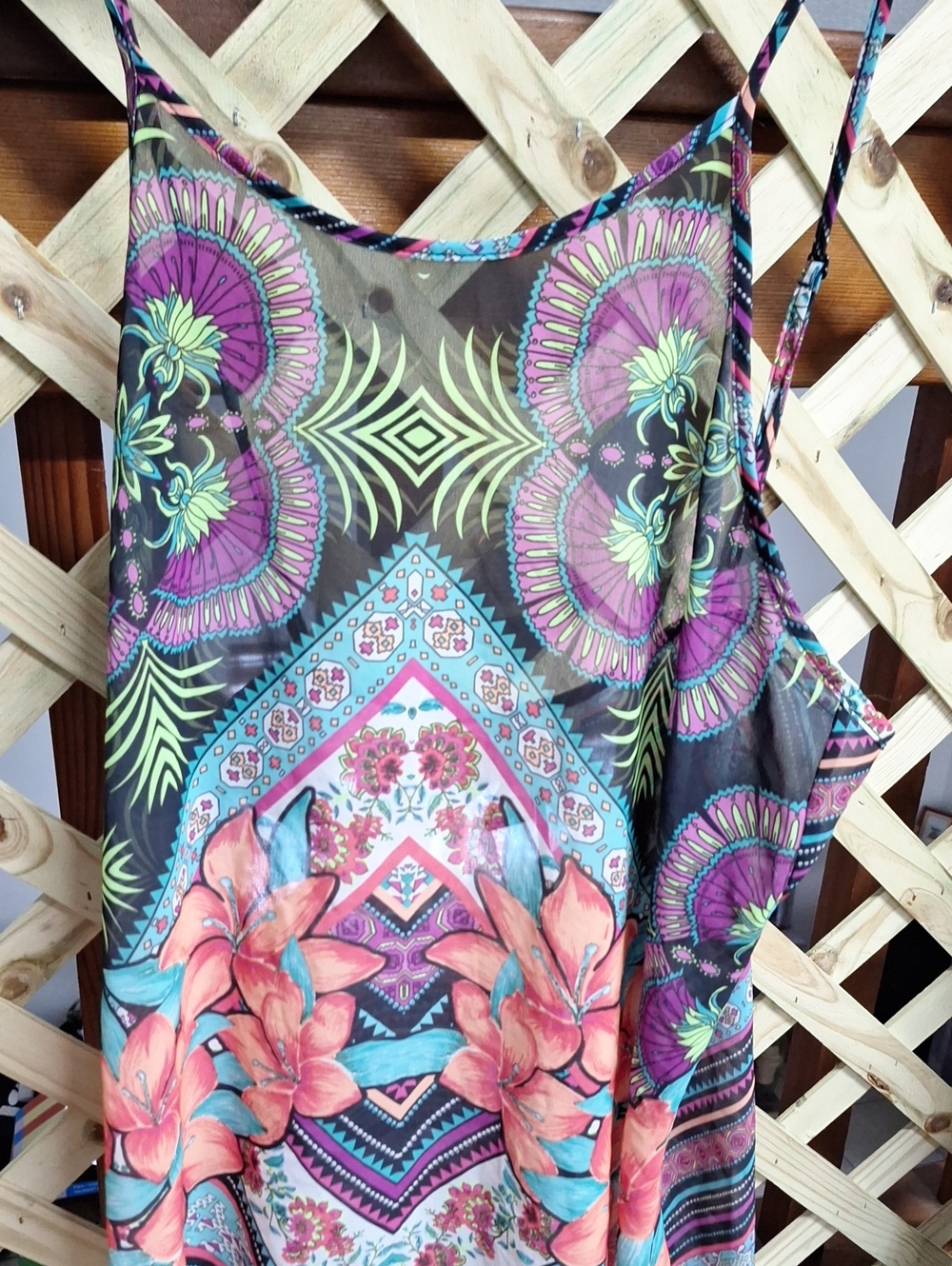 OP Floral & Geometric Spaghetti-Strap Tank Top - Purple, Coral & Teal